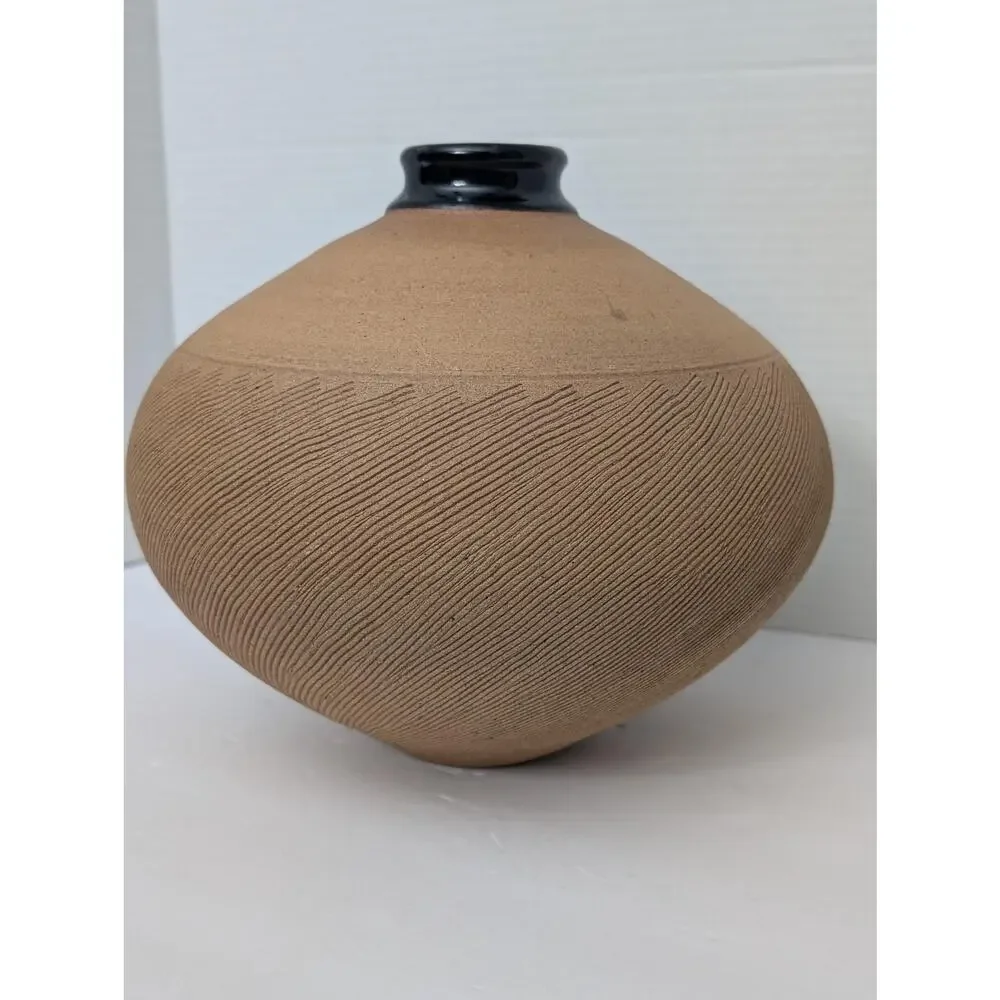 Renee Margolin Studio Pottery Vase Carved Textured Ceramic Vessel Art
